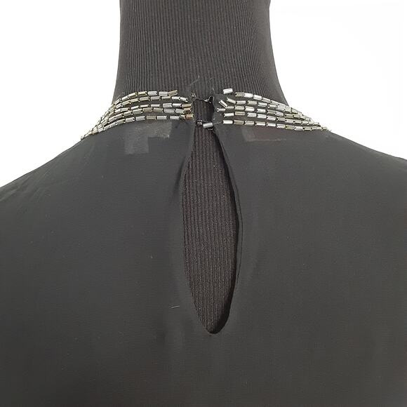 Vintage 1980s 100% Silk Tunic Blouse Black Beaded Statement Collar Long Sleeve S - Picture 10 of 16